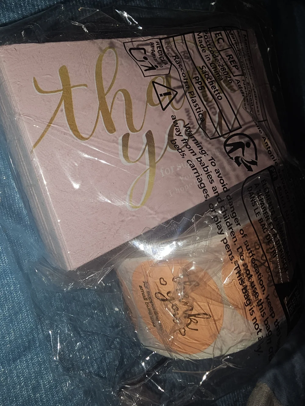 Thank You Pink Notecard Set And Stickers with Gold Script -